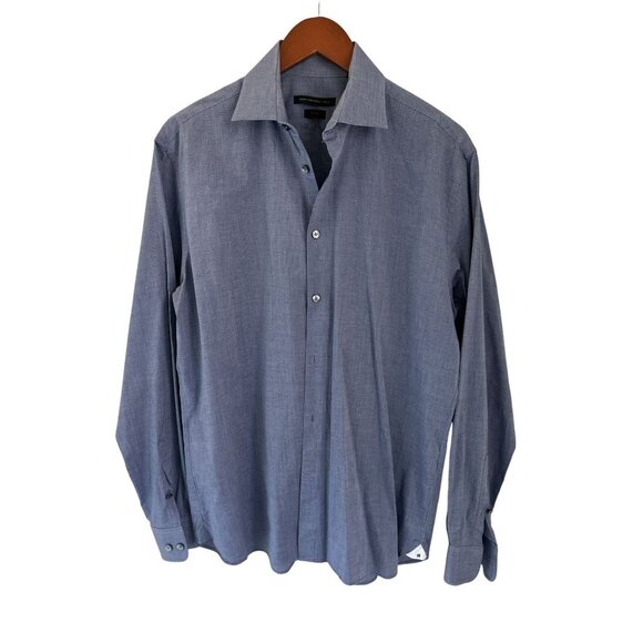 John Varvatos Shirt Button-Down Cotton Textured Gray Purple Long Sleeve Size 16 - Picture 2 of 9